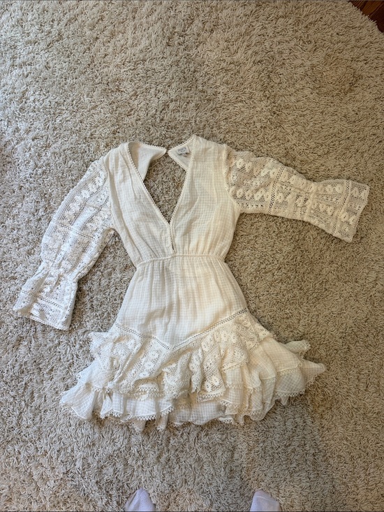 HEMANT & NANDITA Dresses & Skirts - White Crochet Ruffle Mini Dress